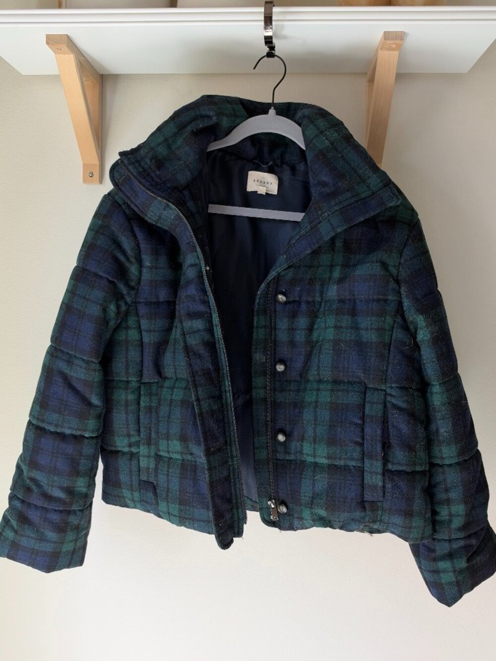 Sezane plaid wool blend Java Puffer Coat